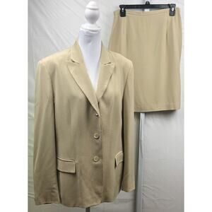 Country Road Skirt Suit Women 10 Beige Lined Blazer & Skirt Business Suit